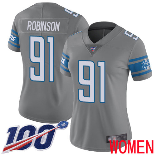 Detroit Lions Limited Steel Women Ahawn Robinson Jersey NFL Football #91 100th Season Rush Vapor Untouchable->women nfl jersey->Women Jersey